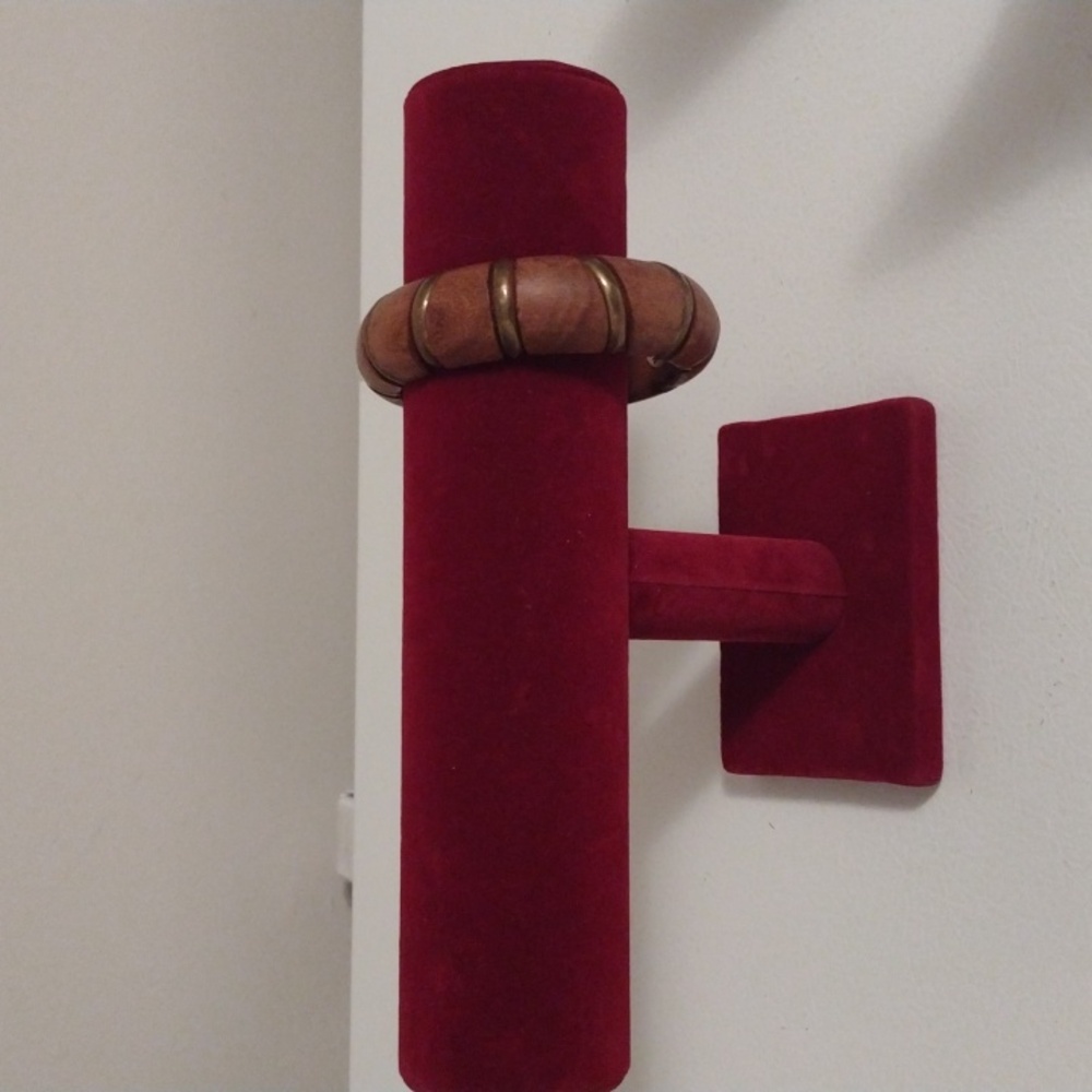 Vintage carved wood and inlaid copper bangle bracelet made in India size 8 - Picture 2 of 6